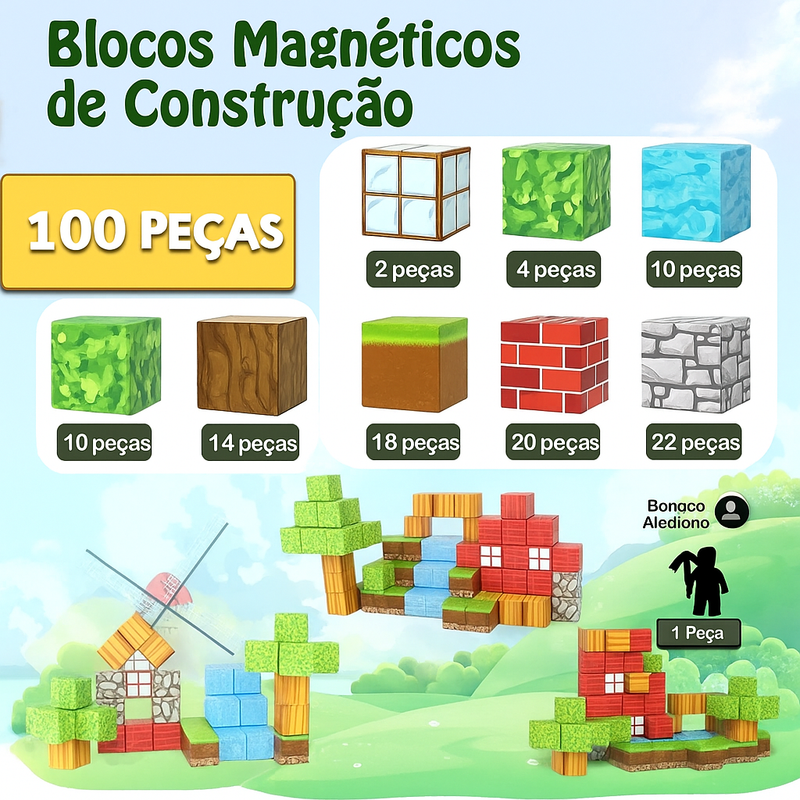Blocos Magnéticos para construção - Criatividade, foco e pensamento longe do vício digital