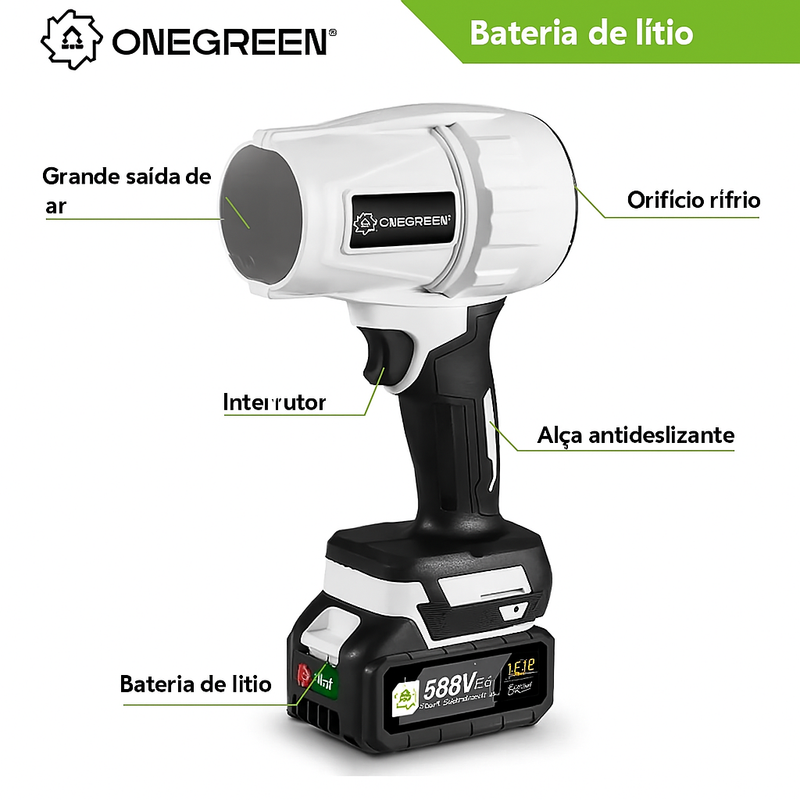 Soprador Furacão Turbo Portátil Onevam 2000W - Multitarefa potente com bateria de lithium inclusa
