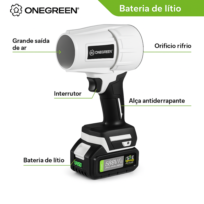 Soprador Furacão Turbo Portátil Onevam 2000W - Multitarefa potente com bateria de lithium inclusa