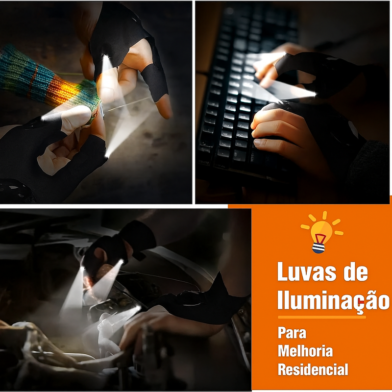 Luva meio dedo de led LuxHands - Luz com mãos livres, durabilidade e resistência à água