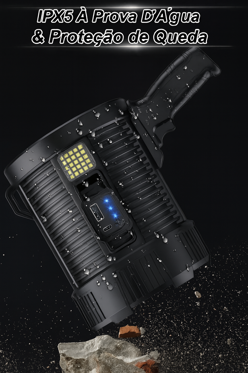 Holofote Portátil Recarregável - Super potência com durabilidade e resistente à água.