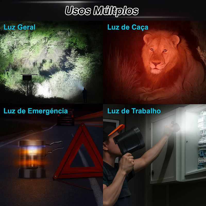 Holofote Portátil Recarregável - Super potência com durabilidade e resistente à água.