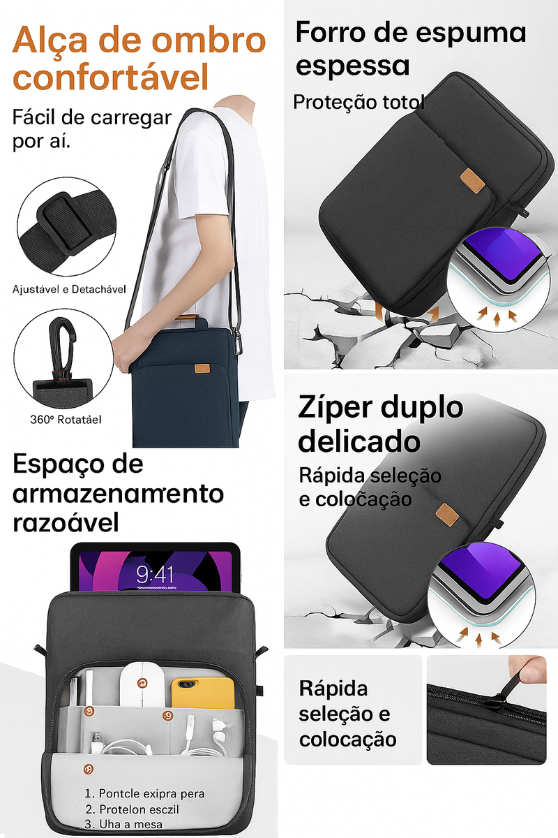 Bolsa SideBag para Tablet - Super proteção, compacta, versátil e resistente à água