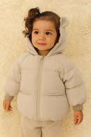 Casaco infantil Puffy Bear - Acolchoado térmico, forro peluciado e capuz com orelhinhas