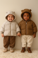 Casaco infantil Puffy Bear - Acolchoado térmico, forro peluciado e capuz com orelhinhas