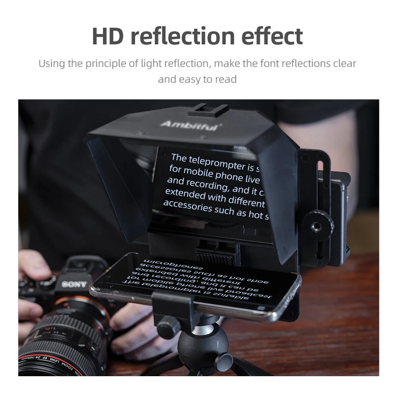 Teleprompter Pro Studio T1 Mini - Visor nítido HD, versatilidade e confiança para qualquer roteiro