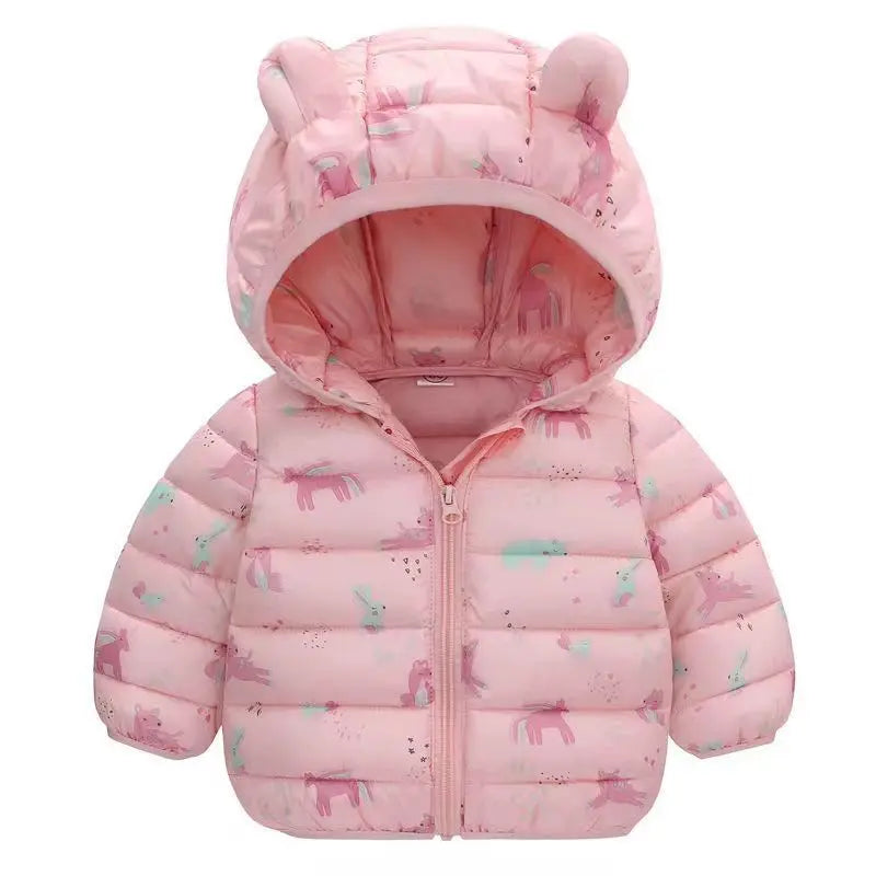 Casaco infantil Puffy Bear - Acolchoado térmico, forro peluciado e capuz com orelhinhas
