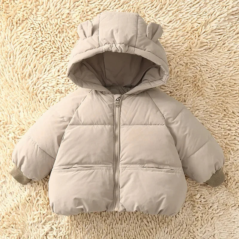 Casaco infantil Puffy Bear - Acolchoado térmico, forro peluciado e capuz com orelhinhas